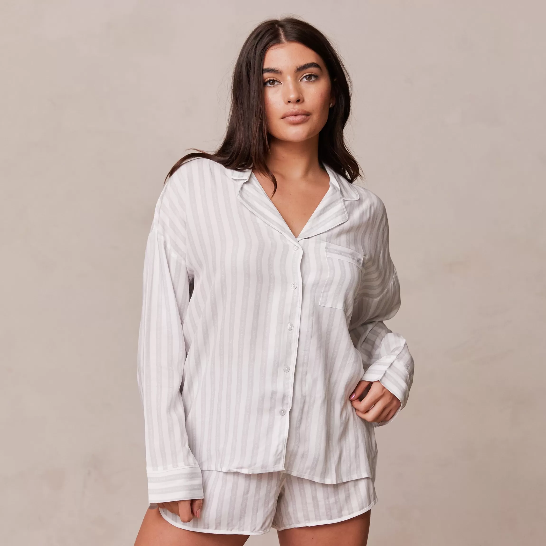 Kvinna Lounge Underwear Pinstripe Pyjama Topp Farg