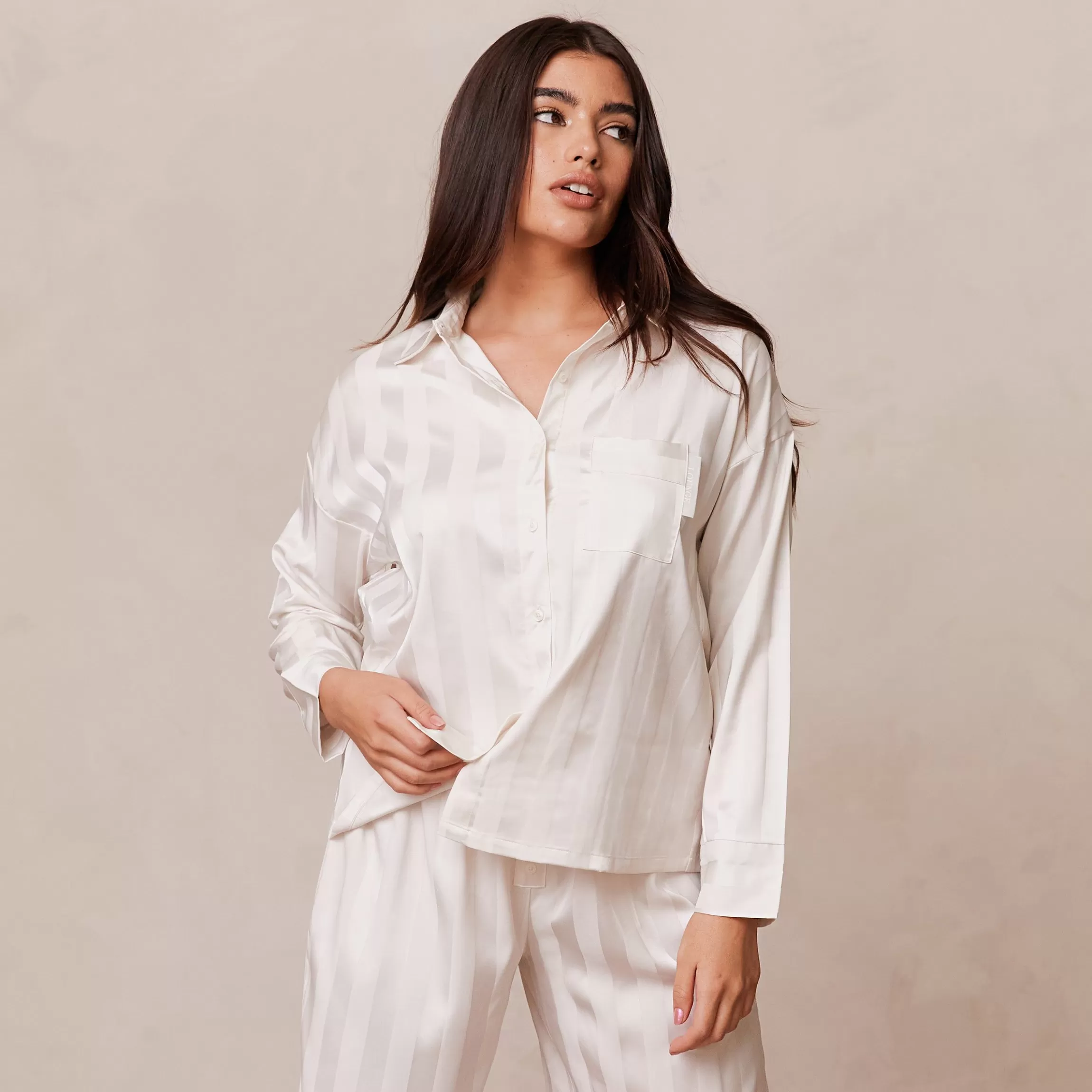 Kvinna Lounge Underwear Striped Satin Pyjamaskjorta