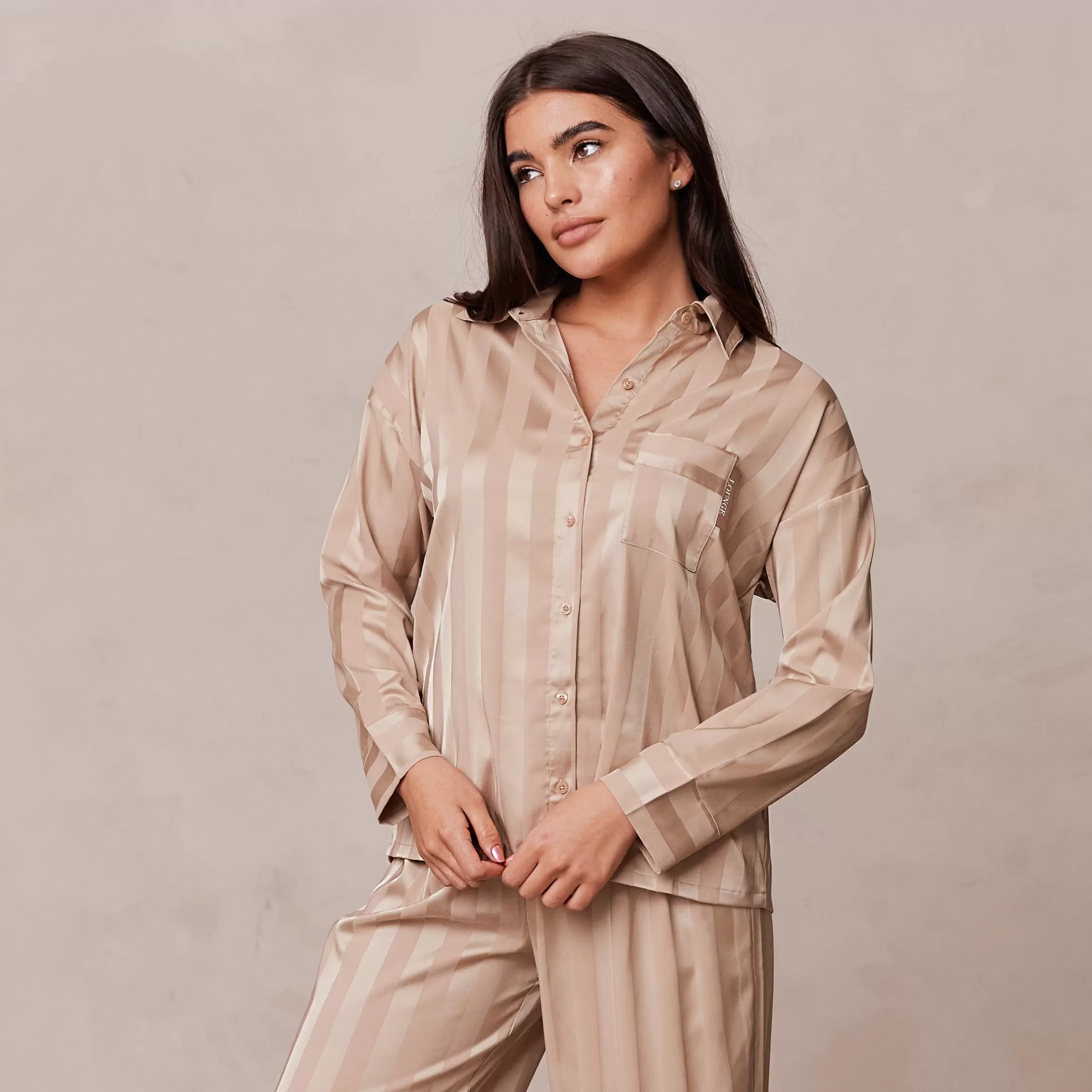 Kvinna Lounge Underwear Striped Satin Pyjamaskjorta